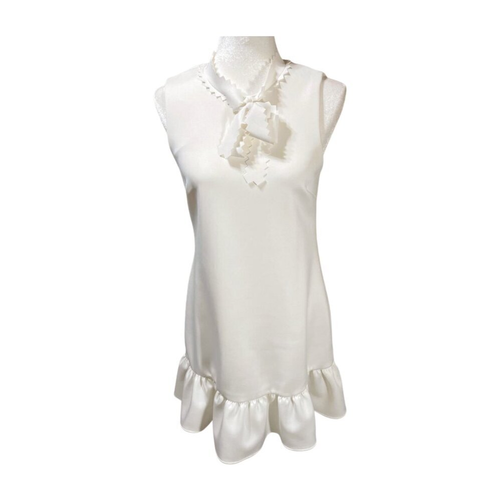 Betsey Johnson Ivory Bow Tie Mini Dress Flounce Hem Sleeveless Size 2